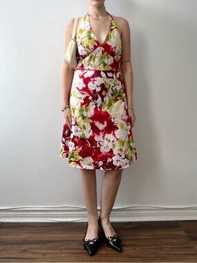Floral Patterned Halterneck Midi Dress